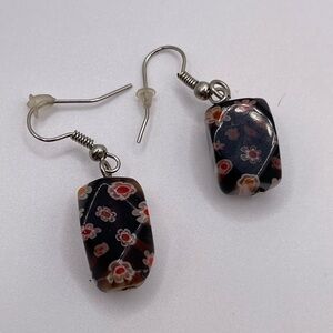 Made in Italy Glass Floral Black and Red Earrings